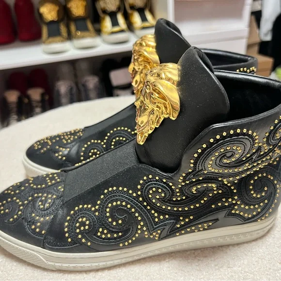 Versace | Shoes | Versace Black And Gold Studded Medusa Head  display picture 1